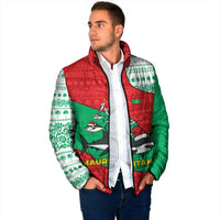 Mauritania Christmas Padded Jacket with Santa Sharks Festive Fish Pattern and Red Green Holiday Design - Wonder Print Shop