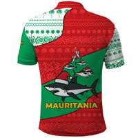 Mauritania Christmas Polo Shirt with Santa Sharks Festive Fish Pattern and Red Green Holiday Design - Wonder Print Shop