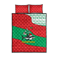 Mauritania Christmas Quilt Bed Set with Santa Sharks Festive Fish Pattern and Red Green Holiday Design - Wonder Print Shop
