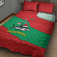 Mauritania Christmas Quilt Bed Set with Santa Sharks Festive Fish Pattern and Red Green Holiday Design - Wonder Print Shop
