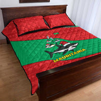 Mauritania Christmas Quilt Bed Set with Santa Sharks Festive Fish Pattern and Red Green Holiday Design - Wonder Print Shop