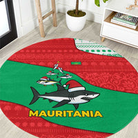 Mauritania Christmas Round Carpet with Santa Sharks Festive Fish Pattern and Red Green Holiday Design - Wonder Print Shop