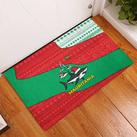 Mauritania Christmas Rubber Doormat with Santa Sharks Festive Fish Pattern and Red Green Holiday Design - undefined