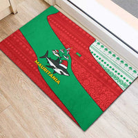 Mauritania Christmas Rubber Doormat with Santa Sharks Festive Fish Pattern and Red Green Holiday Design - undefined