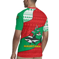 Mauritania Christmas Rugby Jersey with Santa Sharks Festive Fish Pattern and Red Green Holiday Design - Wonder Print Shop