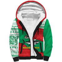 Mauritania Christmas Sherpa Hoodie with Santa Sharks Festive Fish Pattern and Red Green Holiday Design - Wonder Print Shop