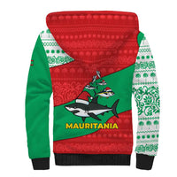 Mauritania Christmas Sherpa Hoodie with Santa Sharks Festive Fish Pattern and Red Green Holiday Design - Wonder Print Shop
