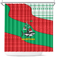 Mauritania Christmas Shower Curtain with Santa Sharks Festive Fish Pattern and Red Green Holiday Design - Wonder Print Shop