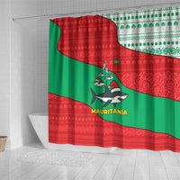 Mauritania Christmas Shower Curtain with Santa Sharks Festive Fish Pattern and Red Green Holiday Design - Wonder Print Shop