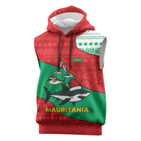 Mauritania Christmas Sleeveless Hoodie with Santa Sharks Festive Fish Pattern and Red Green Holiday Design - Wonder Print Shop