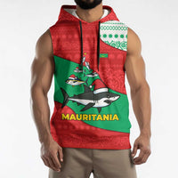 Mauritania Christmas Sleeveless Hoodie with Santa Sharks Festive Fish Pattern and Red Green Holiday Design - Wonder Print Shop