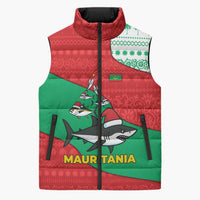 Mauritania Christmas Sleeveless Puffer Jacket with Santa Sharks Festive Fish Pattern and Red Green Holiday Design - Wonder Print Shop