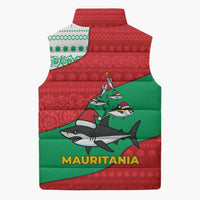 Mauritania Christmas Sleeveless Puffer Jacket with Santa Sharks Festive Fish Pattern and Red Green Holiday Design - Wonder Print Shop