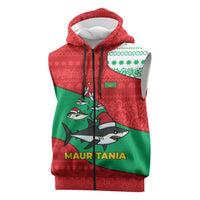 Mauritania Christmas Sleeveless Zip Hoodie with Santa Sharks Festive Fish Pattern and Red Green Holiday Design - Wonder Print Shop