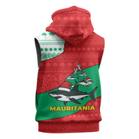 Mauritania Christmas Sleeveless Zip Hoodie with Santa Sharks Festive Fish Pattern and Red Green Holiday Design - Wonder Print Shop