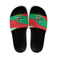 Mauritania Christmas Slide Sandals with Santa Sharks Festive Fish Pattern and Red Green Holiday Design - Wonder Print Shop