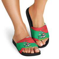 Mauritania Christmas Slide Sandals with Santa Sharks Festive Fish Pattern and Red Green Holiday Design - Wonder Print Shop