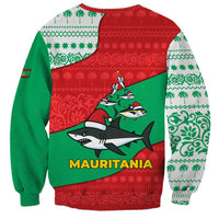 Mauritania Christmas Sweatshirt with Santa Sharks Festive Fish Pattern and Red Green Holiday Design - Wonder Print Shop