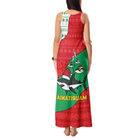 Mauritania Christmas Tank Maxi Dress with Santa Sharks Festive Fish Pattern and Red Green Holiday Design - Wonder Print Shop