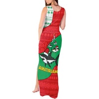 Mauritania Christmas Tank Maxi Dress with Santa Sharks Festive Fish Pattern and Red Green Holiday Design - Wonder Print Shop
