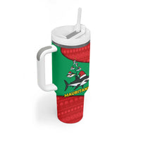 Mauritania Christmas Tumbler With Handle with Santa Sharks Festive Fish Pattern and Red Green Holiday Design - Wonder Print Shop