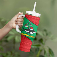 Mauritania Christmas Tumbler With Handle with Santa Sharks Festive Fish Pattern and Red Green Holiday Design - Wonder Print Shop
