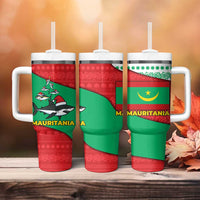 Mauritania Christmas Tumbler With Handle with Santa Sharks Festive Fish Pattern and Red Green Holiday Design - Wonder Print Shop
