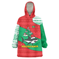 Mauritania Christmas Wearable Blanket Hoodie with Santa Sharks Festive Fish Pattern and Red Green Holiday Design - Wonder Print Shop