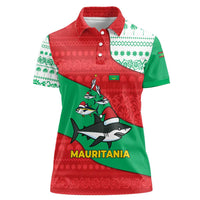 Mauritania Christmas Women Polo Shirt with Santa Sharks Festive Fish Pattern and Red Green Holiday Design - Wonder Print Shop
