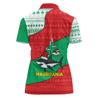 Mauritania Christmas Women Polo Shirt with Santa Sharks Festive Fish Pattern and Red Green Holiday Design - Wonder Print Shop