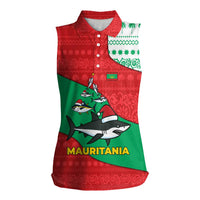 Mauritania Christmas Women Sleeveless Polo Shirt with Santa Sharks Festive Fish Pattern and Red Green Holiday Design - Wonder Print Shop