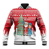 Belarus Christmas Baseball Jacket with Ded Moroz Snow Maiden Christmas Tree and Nordic Pattern Design - Wonder Print Shop