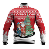 Belarus Christmas Baseball Jacket with Ded Moroz Snow Maiden Christmas Tree and Nordic Pattern Design - Wonder Print Shop