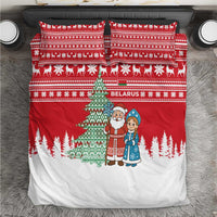 Belarus Christmas Bedding Set with Ded Moroz Snow Maiden Christmas Tree and Nordic Pattern Design - Wonder Print Shop