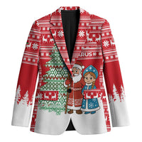 Belarus Christmas Blazer with Ded Moroz Snow Maiden Christmas Tree and Nordic Pattern Design - Wonder Print Shop