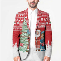 Belarus Christmas Blazer with Ded Moroz Snow Maiden Christmas Tree and Nordic Pattern Design - Wonder Print Shop