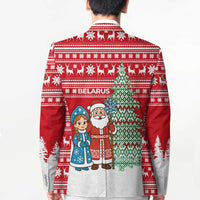 Belarus Christmas Blazer with Ded Moroz Snow Maiden Christmas Tree and Nordic Pattern Design - Wonder Print Shop