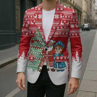 Belarus Christmas Blazer with Ded Moroz Snow Maiden Christmas Tree and Nordic Pattern Design - Wonder Print Shop