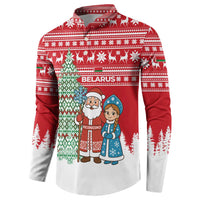 Belarus Christmas Button Sweatshirt with Ded Moroz Snow Maiden Christmas Tree and Nordic Pattern Design - Wonder Print Shop