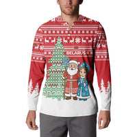 Belarus Christmas Button Sweatshirt with Ded Moroz Snow Maiden Christmas Tree and Nordic Pattern Design - Wonder Print Shop