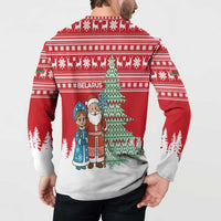 Belarus Christmas Button Sweatshirt with Ded Moroz Snow Maiden Christmas Tree and Nordic Pattern Design - Wonder Print Shop