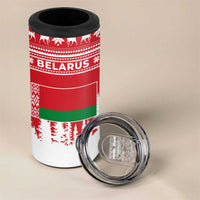 Belarus Christmas 4 in 1 Can Cooler Tumbler with Ded Moroz Snow Maiden Christmas Tree and Nordic Pattern Design - Wonder Print Shop