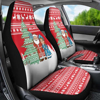 Belarus Christmas Car Seat Cover with Ded Moroz Snow Maiden Christmas Tree and Nordic Pattern Design - Wonder Print Shop