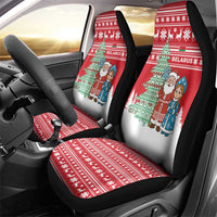 Belarus Christmas Car Seat Cover with Ded Moroz Snow Maiden Christmas Tree and Nordic Pattern Design - Wonder Print Shop