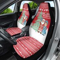 Belarus Christmas Car Seat Cover with Ded Moroz Snow Maiden Christmas Tree and Nordic Pattern Design - Wonder Print Shop