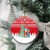 Belarus Christmas Ceramic Ornament with Ded Moroz Snow Maiden Christmas Tree and Nordic Pattern Design - Wonder Print Shop