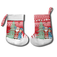 Belarus Christmas Stocking with Ded Moroz Snow Maiden Christmas Tree and Nordic Pattern Design - Wonder Print Shop