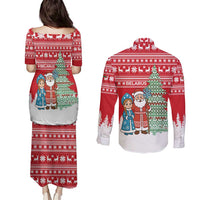 Belarus Christmas Couples Matching Puletasi and Long Sleeve Button Shirt with Ded Moroz Snow Maiden Christmas Tree and Nordic Pattern Design - Wonder Print Shop