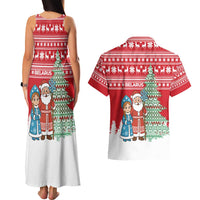 Belarus Christmas Couples Matching Tank Maxi Dress and Hawaiian Shirt with Ded Moroz Snow Maiden Christmas Tree and Nordic Pattern Design - Wonder Print Shop