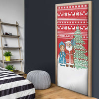 Belarus Christmas Door Cover with Ded Moroz Snow Maiden Christmas Tree and Nordic Pattern Design - Wonder Print Shop